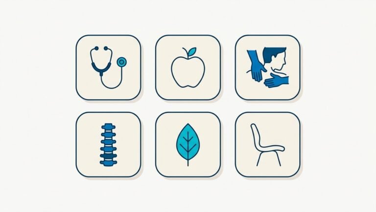 Ilustración de una rejilla de iconos de especialidades médicas y terapéuticas